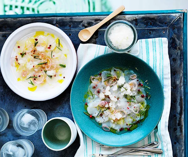 Scallop crudo with lemon and rosemary granita