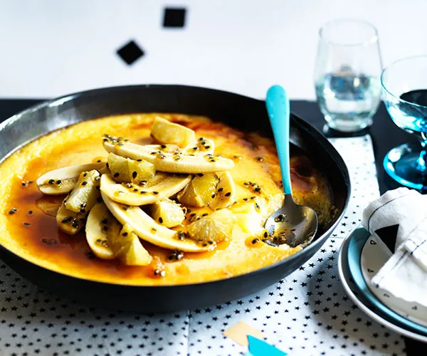 Rice pudding with passionfruit, caramelised banana and lime
