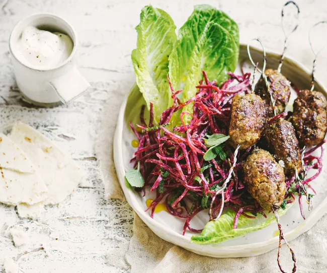 Lamb koftas with beetroot salad