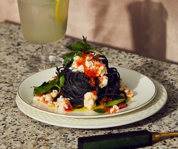 Marameo’s squid-ink spaghetti with crab, chilli and tomato