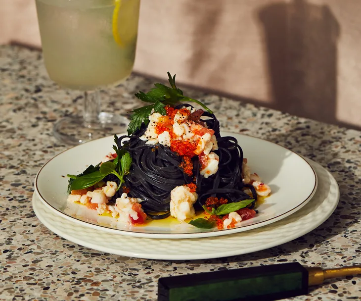 Marameo’s squid-ink spaghetti with crab, chilli and tomato