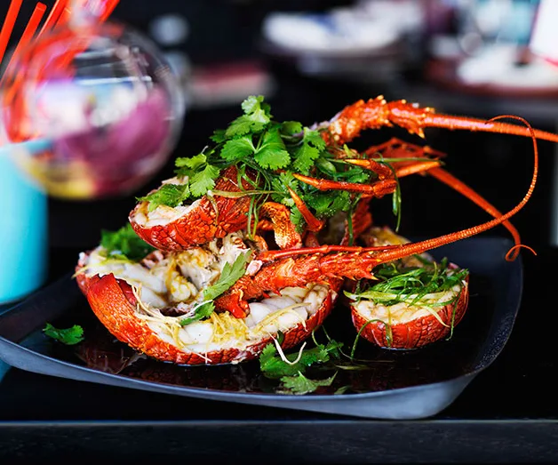 Steamed lobster with ginger and spring onions