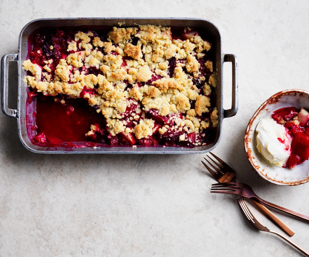 Plum, pear and ginger crumble