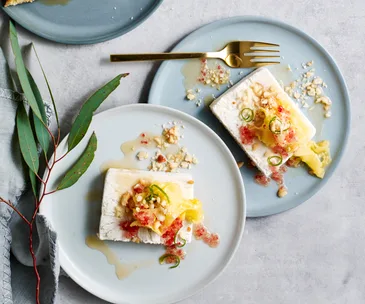 Jaclyn Koludrovic’s dairy-free macadamia parfait with pineapple, ginger and finger lime