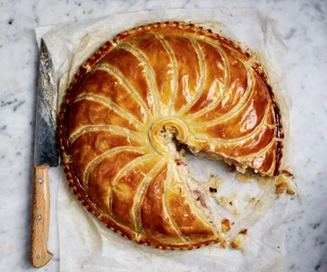 Chicken, leek and black garlic Pithivier