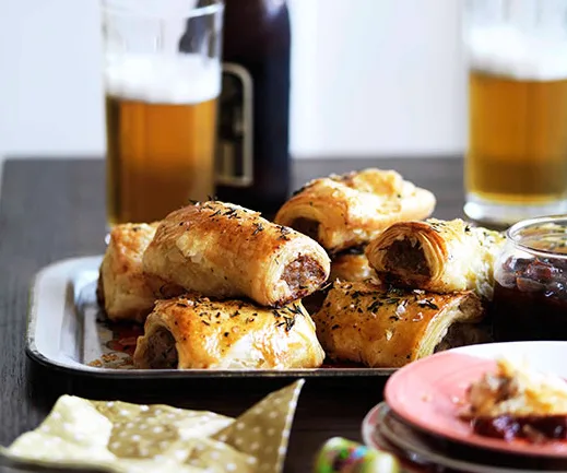 Bangalow pork sausage rolls with caramelised apple and thyme