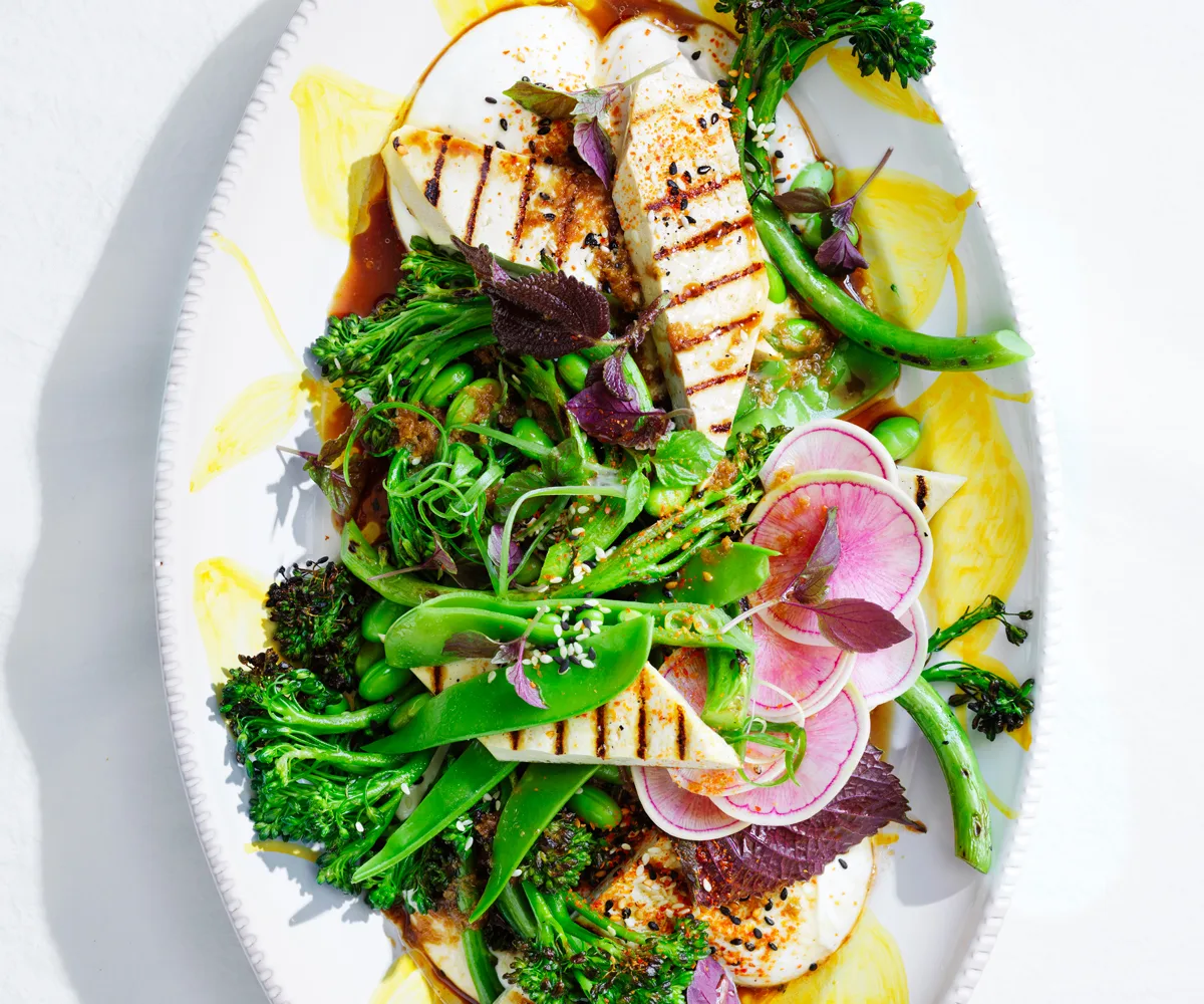 Chargrilled broccolini and tofu salad with soy-yuzu dressing-image