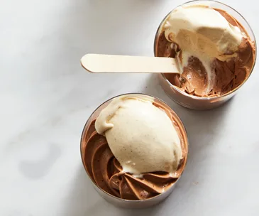 Sixpenny’s chocolate-marsala mousse with vanilla ice-cream