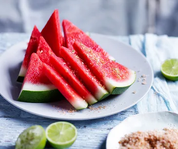 Chilled watermelon wedges with chilli-lime salt