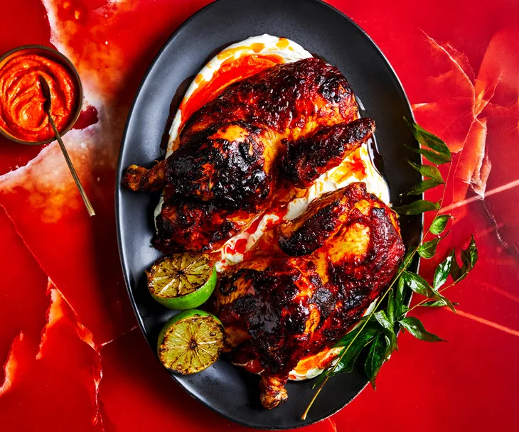 Ben Williamson’s harissa chicken, smoked labne and charred lime