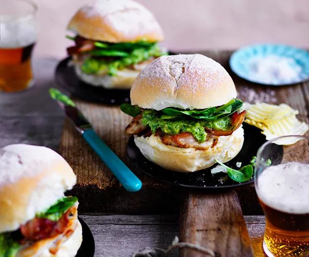 Chicken, bacon and avocado burger