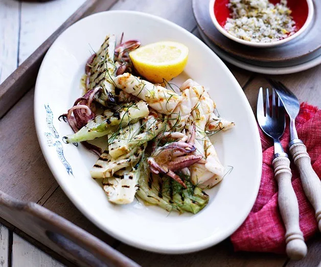 Grilled calamari with fennel and lemon salt