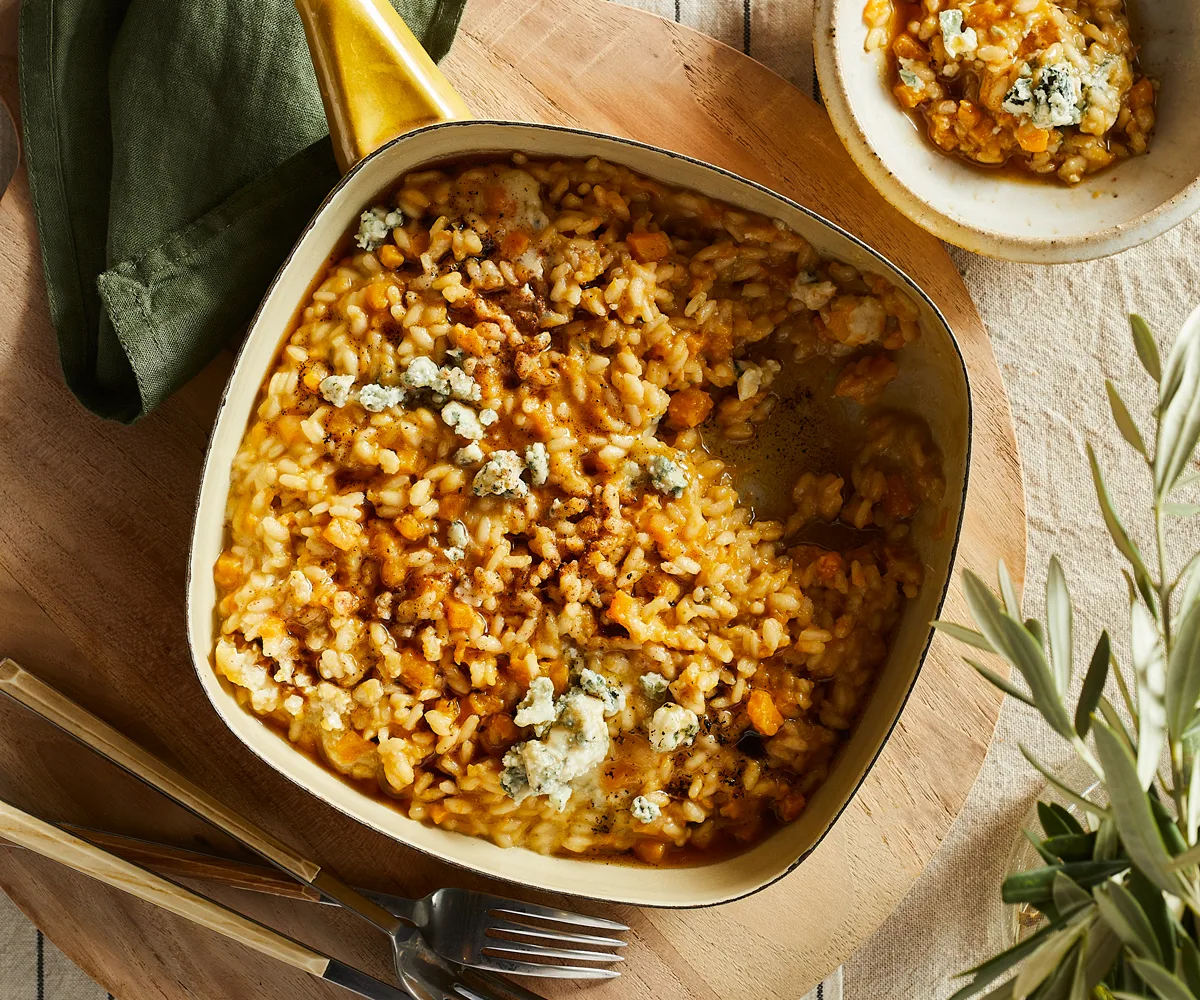 Farro risotto with mushrooms, leek and parmesan