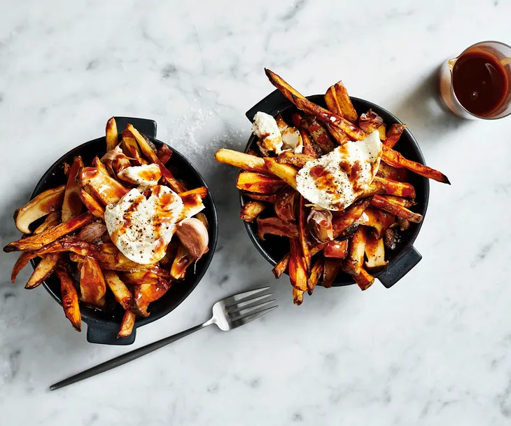 Roast vegetable poutine with buffalo mozzarella