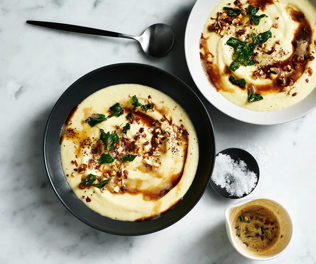 Parsnip soup with truffle and hazelnuts