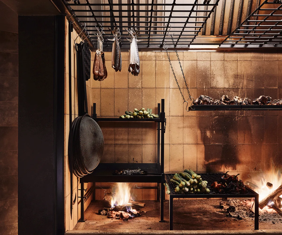 Agnes restaurant in Fortitude Valley, Brisbane Queensland. Photo of kitchen which uses fire only.