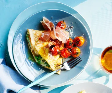 Ricotta, pea and parmesan crespelle