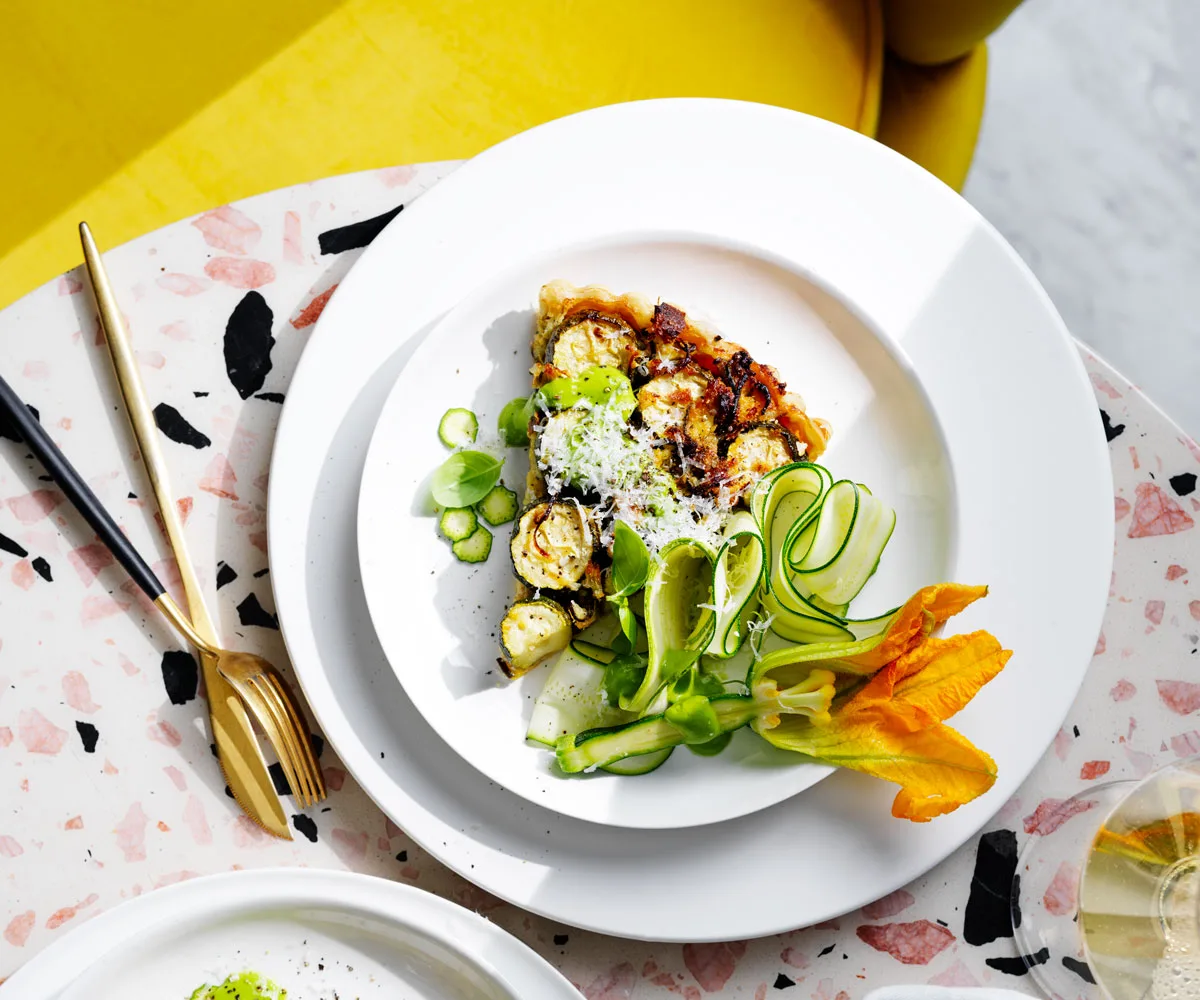 Bird's-eye-view-of-zucchini-pecorino-basil-tart