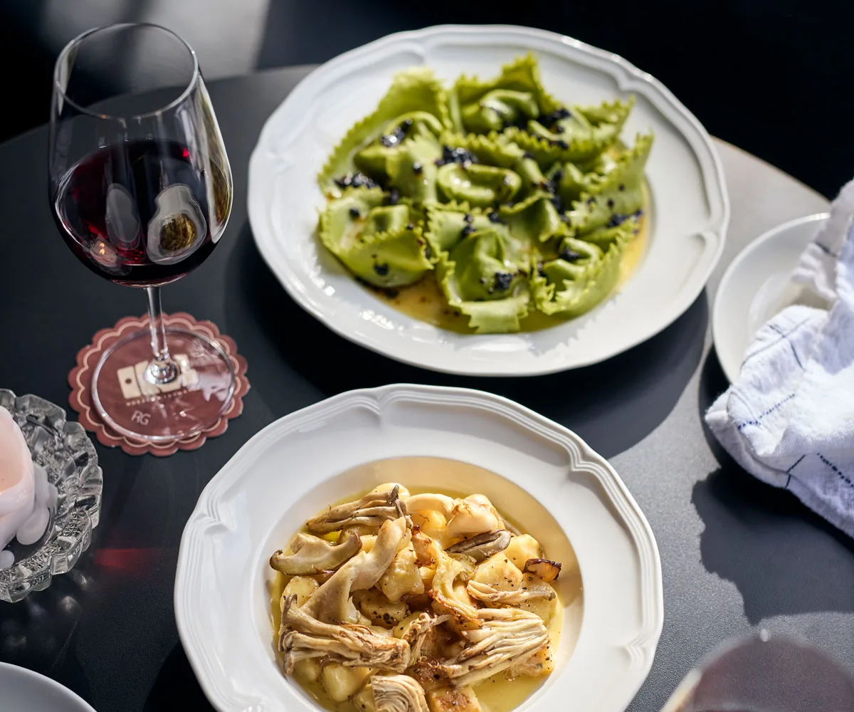 Table setting displaying two bowls of food