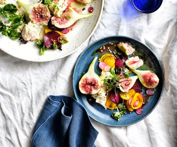 Lemon-scented labneh with fig and beetroot