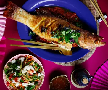 Deep-fried coral trout with sambal belacan