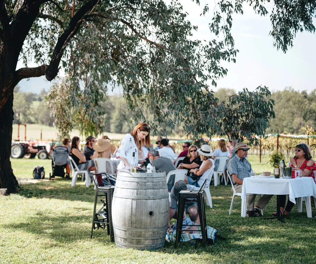 People sitting outside at a winery