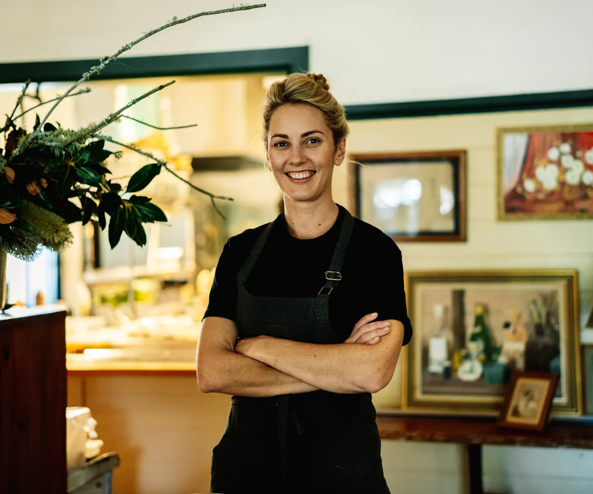 Portrait of chef Alanna Sapwell-Stone at The Eltham pub in Northern Rivers NSW