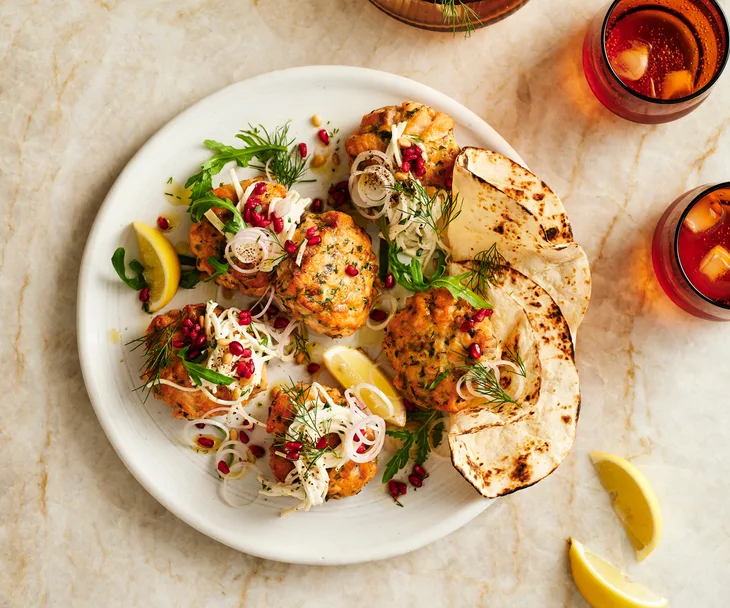 Salmon keftedes, winter r&eacute;moulade and grilled pita