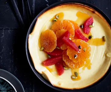 mandarin recipes with mandarin segments atop baked ricotta cream