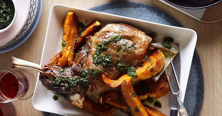 Slow-Roasted Lamb Shoulder with Pumpkin and Mint Salsa