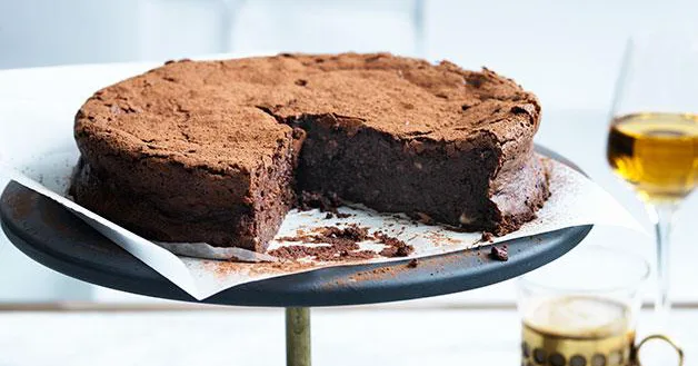 Flourless chocolate, hazelnut, and buttermilk cake