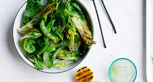 Charred Lettuce and Pea Salad with Lemon Dressing