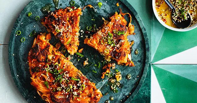 Kimchi noodle pancakes recipe | Gourmet Traveller