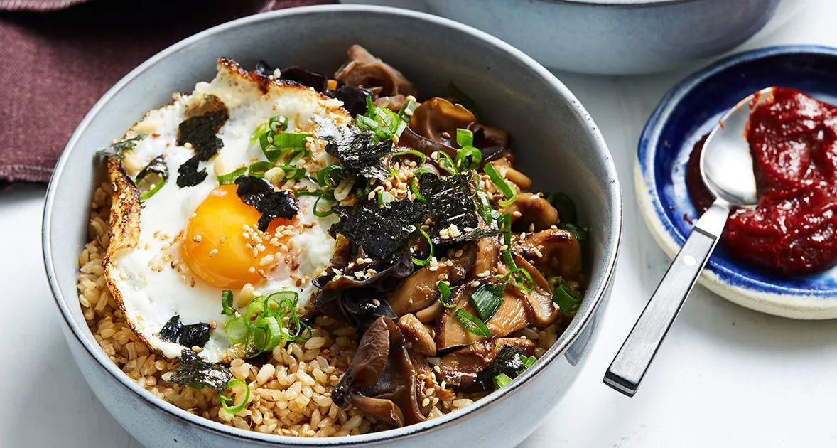 Mushroom and Pine Nut Brown Rice Bowl Recipe