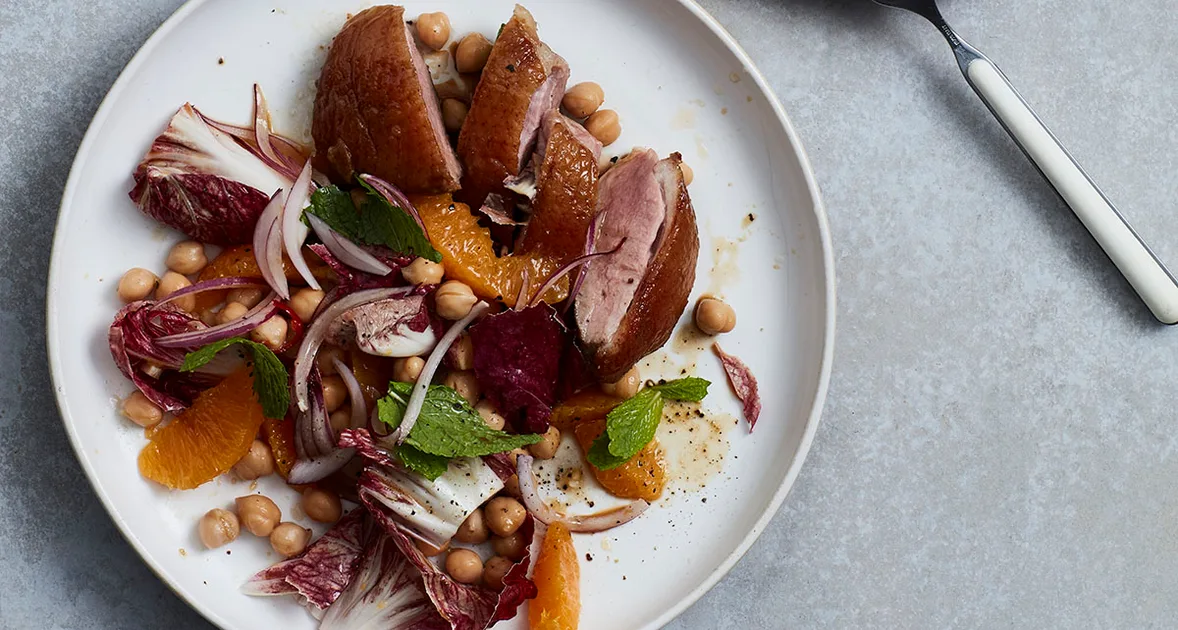 Orange, Chickpea and Crisp-Skinned Duck Salad with Mint