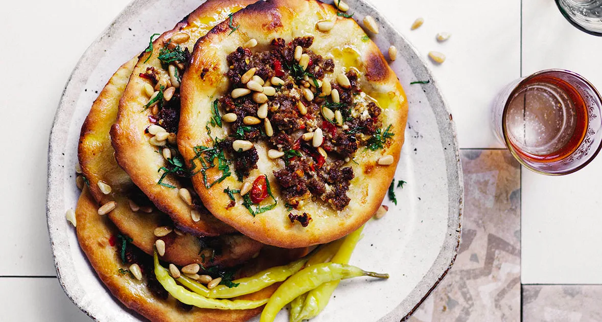 Turkish Bread with Lamb, Spices and Pine Nuts