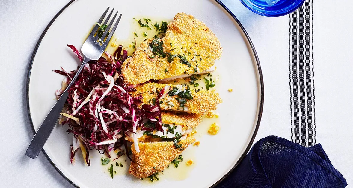 Polenta-Crumbed Chicken with Herb Butter