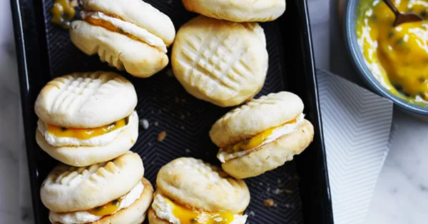 Lime and Vanilla Melting Moments with Passionfruit Curd