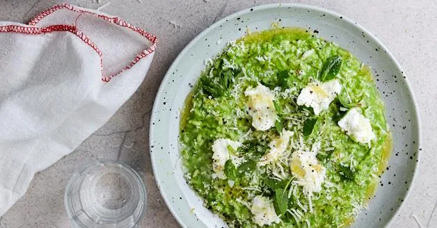 Pea Risotto with Mozzarella, Spring Herbs
