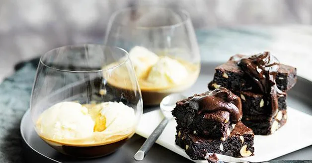 Chocolate and Coffee Fudge Cakes with Bourbon Sauce