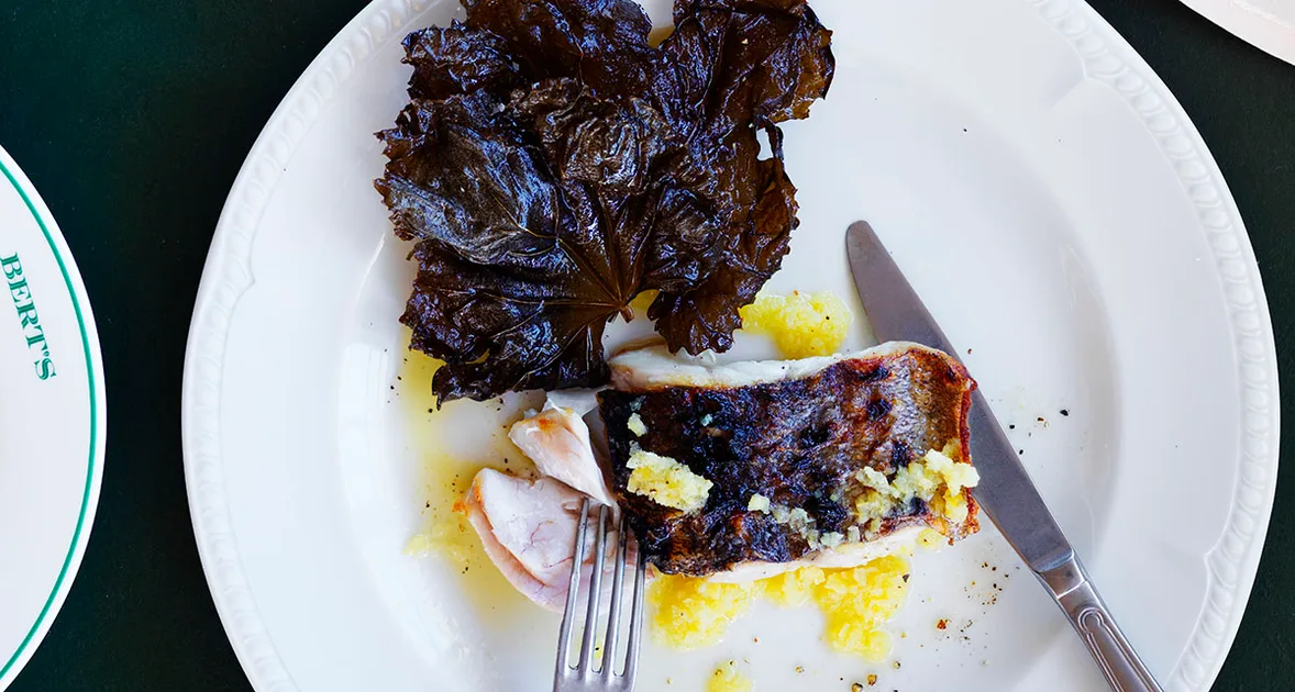 Grilled Hapuku Recipe With Preserved Lemon and Vine Leaves