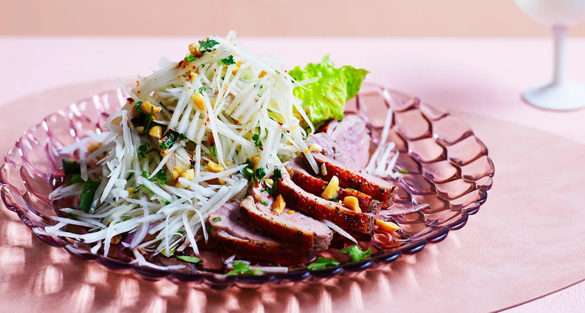 Spiced duck and papaya salad recipe | Gourmet Traveller