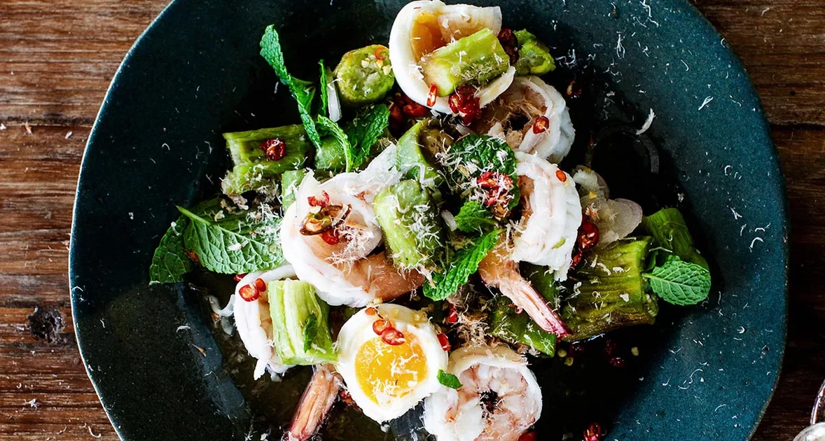 Grilled Eggplant Salad with Prawns (Yum Makeua)
