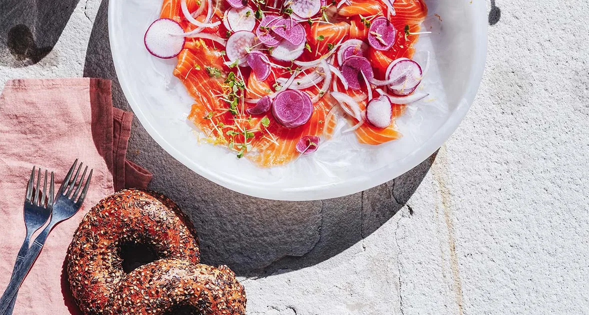 Citrus-Cured Salmon With Horseradish Cream and Bagels