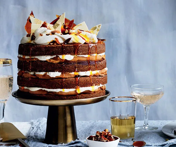 Ginger whiskey cake with burnt white chocolate ganache