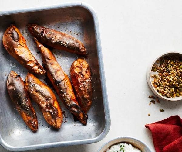 Baked Sweet Potatoes With Goat's Cheese Topping