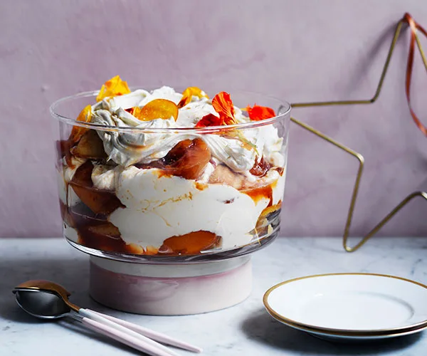 Trifle with Madeleines, Lemon Curd and Peaches Recipe
