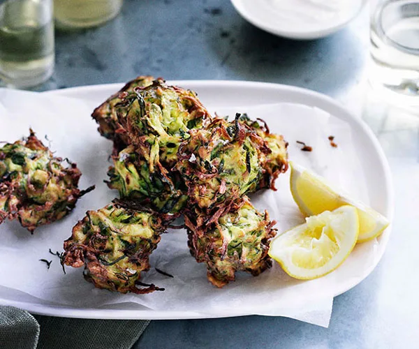 Zucchini and dill fritters with whipped feta