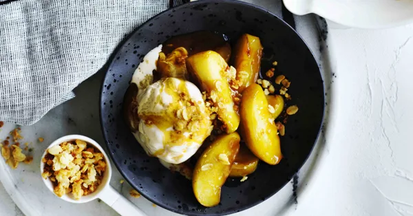 Miso-Caramel Apples with Macadamia Crumble