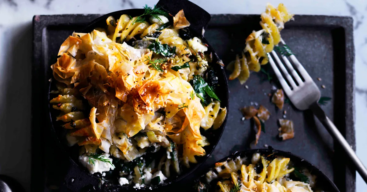 Fusilli with Greens, Fennel, and Feta Recipe